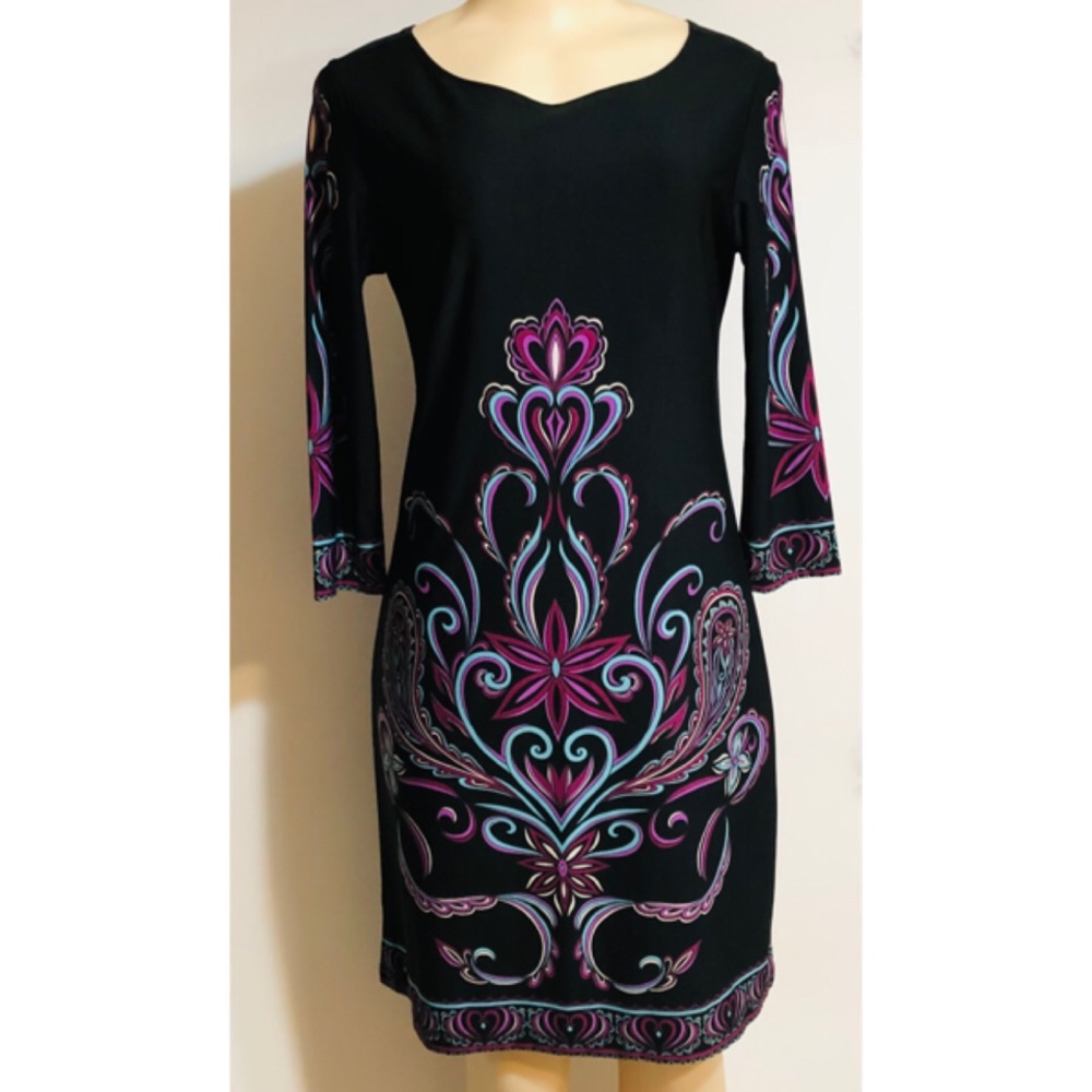 FOREVER Women’s Black Floral Long Sleeve Dress Size. Multi Color Size S